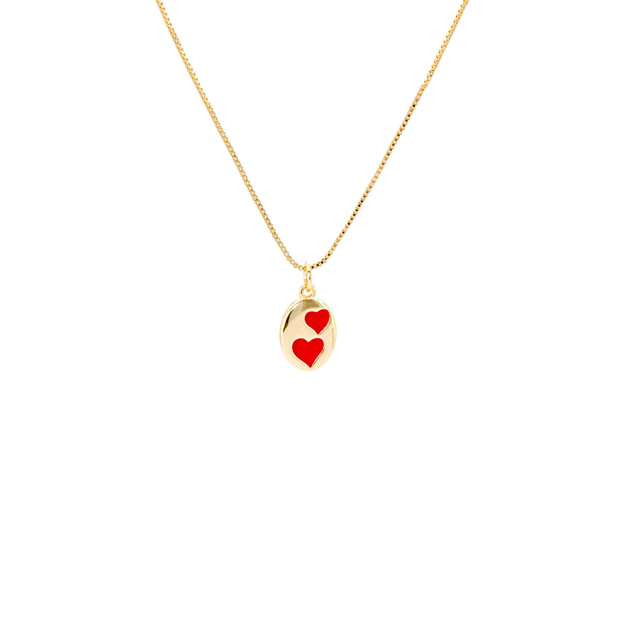 Collar Baño de Oro Romántica Corazones Rojos